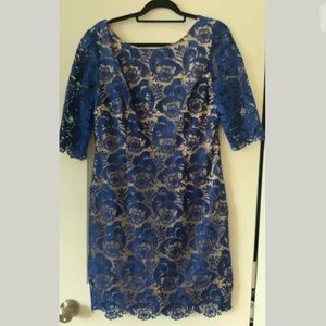 Womens Eliza J Blue Lace 3/4 Sleeve Dress 14